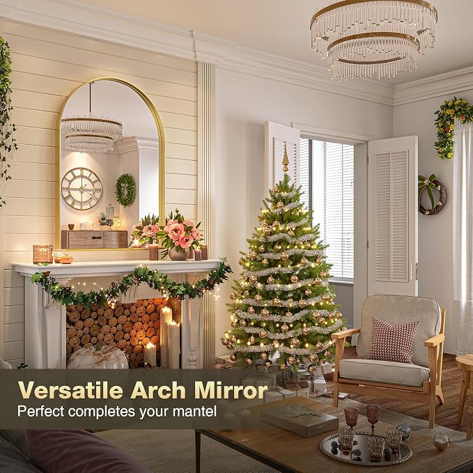 Brightify Arched Mirror, Arched Wall Mirror, 20 x 30 Inch Gold Arch Mirror, Metal Frame Gold Bathroom Mirror, Arched Top Bathroom Vanity Mirror for Living Room Bedroom Mantel Entryway Hallways