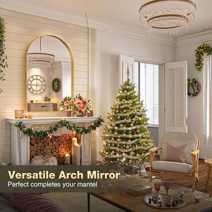 Brightify Arched Mirror, Arched Wall Mirror, 20 x 30 Inch Gold Arch Mirror, Metal Frame Gold Bathroom Mirror, Arched Top Bathroom Vanity Mirror for Living Room Bedroom Mantel Entryway Hallways