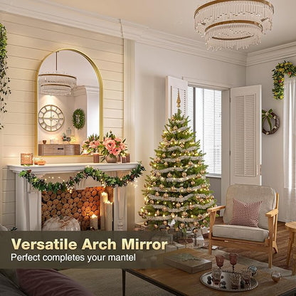 Brightify Arched Mirror, Arched Wall Mirror, 20 x 30 Inch Gold Arch Mirror, Metal Frame Gold Bathroom Mirror, Arched Top Bathroom Vanity Mirror for Living Room Bedroom Mantel Entryway Hallways