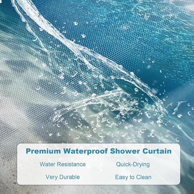 Modern Ocean Shower Curtain, Rustic Luxury Abstract Nautical Tropical Coastal Shower Curtains for Bathroom, Waterproof Bath Curtain with Hooks Machine Washable Bathtub Curtains 72x72 Inch Blue