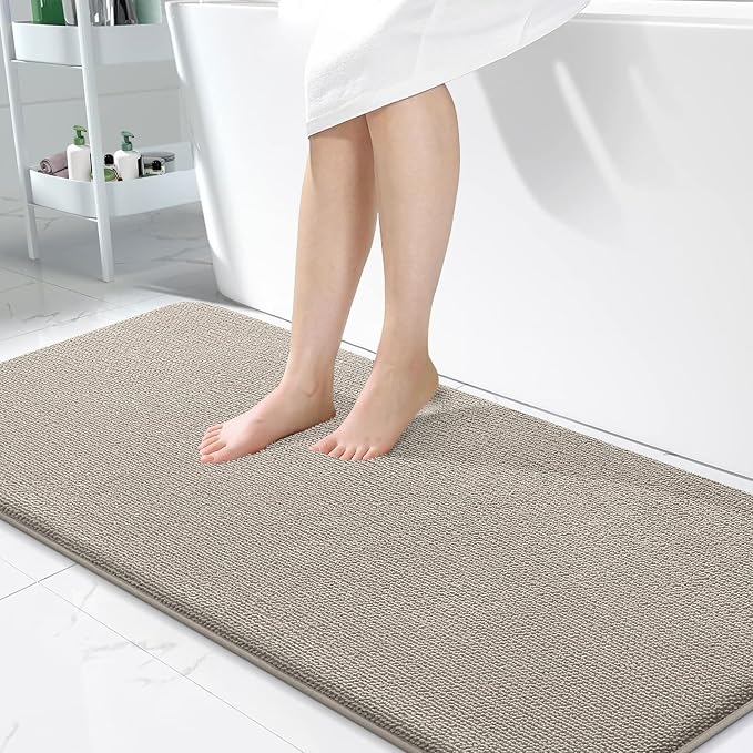 OLANLY Memory Foam Bathroom Runner Rugs 47x24, Long Bath Mats, Warm Taupe | Soft Quick Dry Bath Rugs, Non-Slip, Absorbent Machine Washable Mat for Bathroom Floor, Tub and Shower, Home Decor Accessories