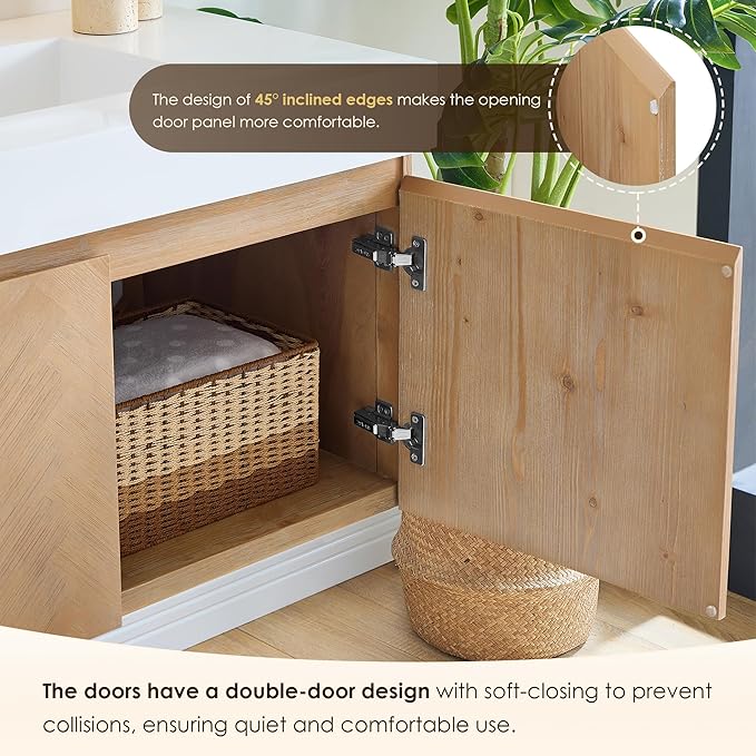 36 Inch Floating Sink Bathroom Vanity Wall Mount Single Vanities Overflow Mordern Large Storge Cabinet with Ceramic Countertop Double Soft Closing Drawers Pre-Assembled