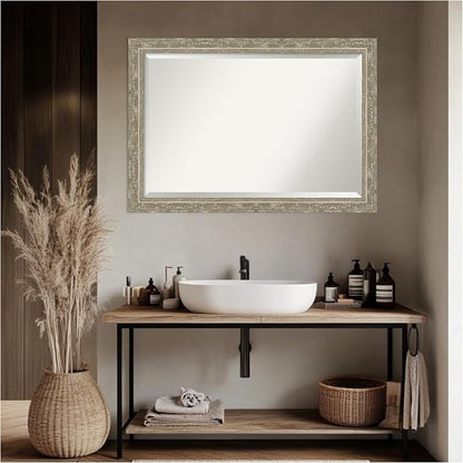 Amanti Art Silver Bathroom Mirror for Over Sink, 28x40 Filigree Silver Rectangle Vanity Mirror, Large Traditional Frame, Hangs Horizonally and Vertically, Bathroom Wall Decor, Beveled Edge