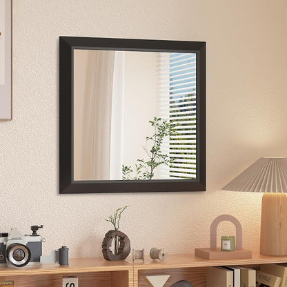SMIROR 20x20 Matte Black Bathroom Vanity Mirror for Over Sink | Metal Wide Frame, Rectangle, Right- Angle Corner, Anti-Rust, Horizontally or Vertically Wall- Mounted for Home Remodel