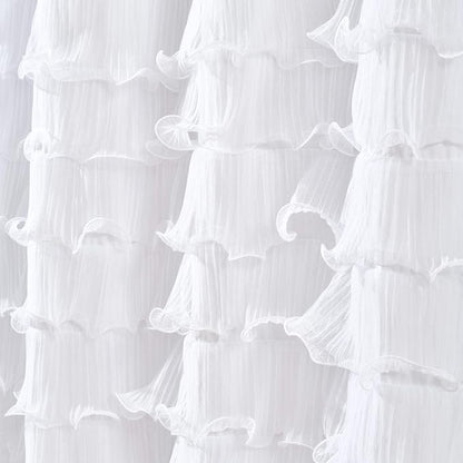 Lush Decor Avery Shower Curtain Ruffled Vintage Chic Farmhouse Style Bathroom, 72” x 72”, White
