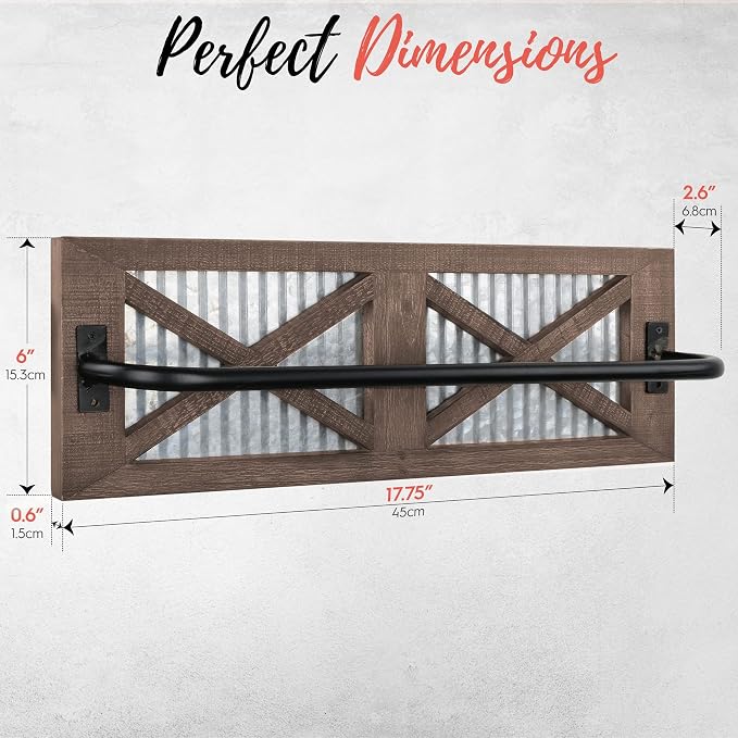 Autumn Alley Farmhouse Rustic Towel Rack Holder - Wood Towel Rack - Farmhouse Towel Holder for Rustic Bathroom and Farmhouse Kitchen Style Décor - 18" Wall Mounted, Set of 2, Rustic Brown