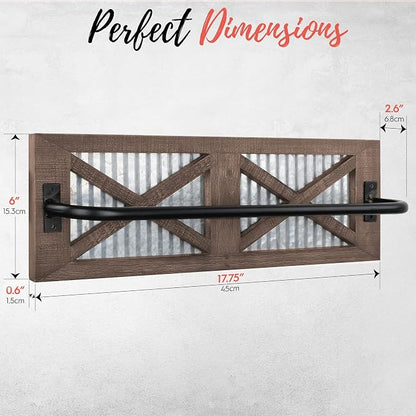 Autumn Alley Farmhouse Rustic Towel Rack Holder - Wood Towel Rack - Farmhouse Towel Holder for Rustic Bathroom and Farmhouse Kitchen Style Décor - 18" Wall Mounted, Set of 2, Rustic Brown