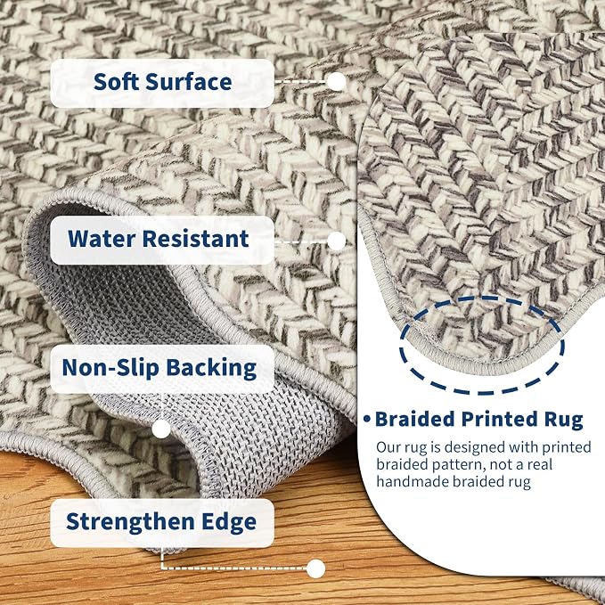 Imitation Braided Collection-Print Washable Runner Rug 2x8 Non Slip Bathroom Rug Scalloped Soft Farmhouse Throw Rugs Kitchen Runner Stain Resistant Carpet for Hallway Entryway Rugs