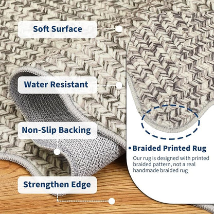 Imitation Braided Collection-Print Washable Runner Rug 2x8 Non Slip Bathroom Rug Scalloped Soft Farmhouse Throw Rugs Kitchen Runner Stain Resistant Carpet for Hallway Entryway Rugs