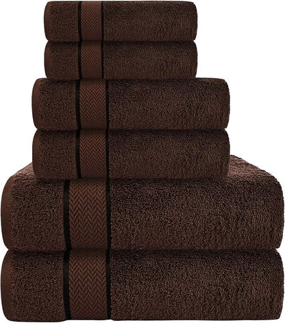 6 Piece Luxury Bathroom Towels Set - 100% Cotton, Dark Brown/Chocolate, Includes 2 Bath Towels, 2 Hand Towels, and 2 Washcloths - Quick Dry, Absorbent, Plush, Soft | 100% Cotton • Thick & Plush • Hotel Quality • Ultra Soft • Highly Absorbent • Quick Dr...
