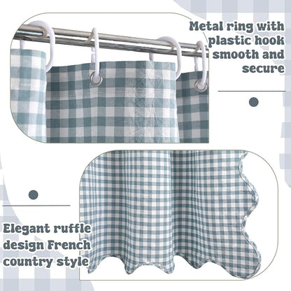 HunnmingRe Scalloped Gingham Shower Curtain Dust Blue | 72'' x 72'' Vintage Farmhouse Curtain, Cotton Cottage Core Rural Checkered Plaid Decor, Fall Shower Curtain for Bathroom