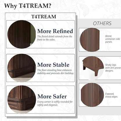 T4TREAM 48 Inch Bathroom Vanity with Sink, Modern Fluted Large Double Sink Bathroom Vanity with 2 Storage Cabinets, Adjustable Shelf, and 2 Drawers, Dark Walnut