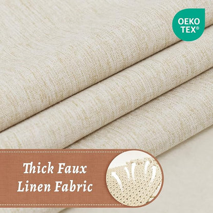 WONICY No Hook Linen Look Shower Curtain with Snap-in Liner, Cream, 71 x 77 | Ringless, Waterproof & Washable, Hotel Style, Mesh Top Window, Bottom Magnets, Thick, Farmhouse, for Bathroom
