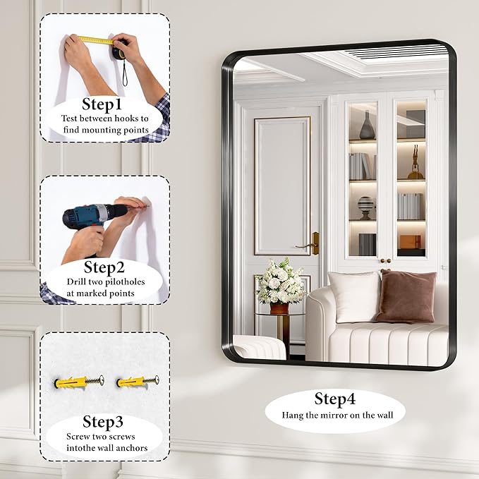 36x40 Inch Black Metal Framed Bathroom Mirror for Wall, HD Tempered Glass, Vanity Mirror for Over Sink, Anti-Rust Aluminum Alloy Mirror, Farmhouse, Horizontally or Vertically Hanging