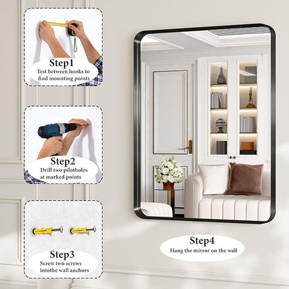 36x40 Inch Black Metal Framed Bathroom Mirror for Wall, HD Tempered Glass, Vanity Mirror for Over Sink, Anti-Rust Aluminum Alloy Mirror, Farmhouse, Horizontally or Vertically Hanging