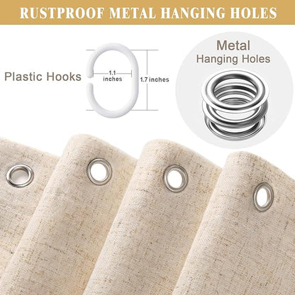 Small Stall 54 Inch Linen Shower Curtain Beige, Fabric Boho Farmhouse Shower Curtains for Bathroom Cotton Natural Cloth Liner Set 54" W x 72" L