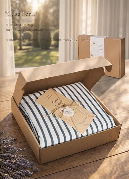 Farmhouse Striped Shower Curtain - Extra Long 72x84 Inches, Linen Blend Fabric, Breathable & Machine Washable, Rustic Black for Bathroom Decor (Hooks/Liner Not Included)