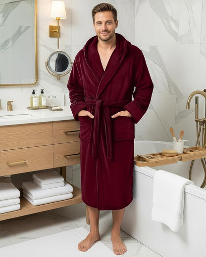 NY Threads Luxury Ultra Soft Mens Robe with Hood Plush Fleece Long Bathrobe