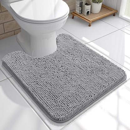 OLANLY Toilet Rugs U-Shaped 20x20, Soft Absorbent Chenille Contour Rugs | Grey, Quick-Drying Rubber Backing, Machine Washable Non-Slip Shaggy Bathroom Mat for Toilet, Home Decor Accessories