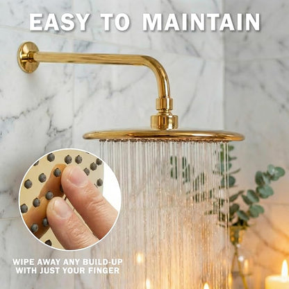 Waterfall Showerhead - 2.5 GPM - Polished Brass | 9 Inch Large Overhead Rain Shower Head With Self-Clean Nozzles, Adjustable Brass Ball Joint, High Flow Best With Extender Arm