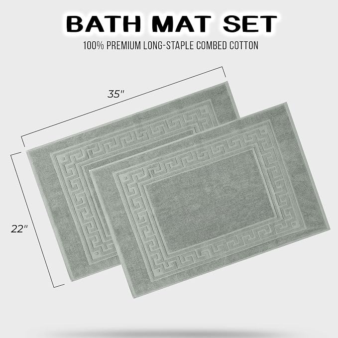 Superior Heavyweight Cotton Bath Mats, Bath Rugs For Bathroom Accessories, Washable Rug For Shower, Bath, Toilet, Modern Decor, No Backing, Luxury Hotel And Spa Quality, Set of 2, 22" x 35", Sage