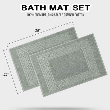 Superior Heavyweight Cotton Bath Mats, Bath Rugs For Bathroom Accessories, Washable Rug For Shower, Bath, Toilet, Modern Decor, No Backing, Luxury Hotel And Spa Quality, Set of 2, 22" x 35", Sage