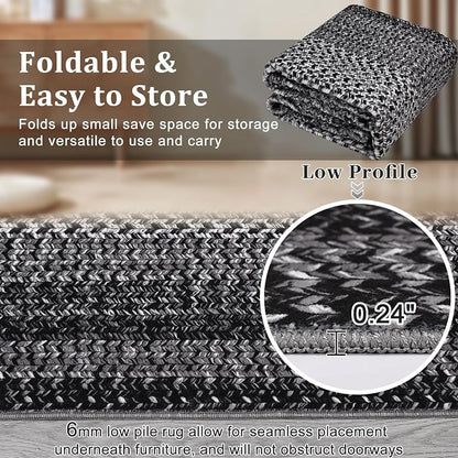 Imitation Braided Collection-Print Living Room Rug 5x7 Washable Rug for Bedroom Modern Non Slip Small Soft Throw Rugs Low Pile Stain Resistant Carpet for Entryway Office Nursery Dining Room