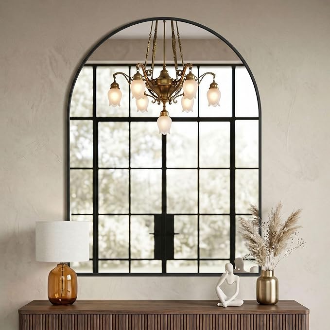 AMOISE Arched Bathroom Mirror for wall, 40"x30" Vanity Mirror, Black | Metal Frame, HD Glass, Over Sink Mirror for Bathroom, Entryway, Living Room & Bedroom