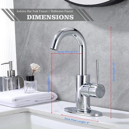 Chrome Bar Sink Faucet, Single Handle Single Hole Prep Sink Faucet, Lead-Free Stainless Steel with cUPC Certified Supply Lines, for Kitchen Bar RV Bathroom JU1100-CP