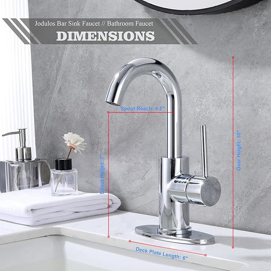 Chrome Bar Sink Faucet, Single Handle Single Hole Prep Sink Faucet, Lead-Free Stainless Steel with cUPC Certified Supply Lines, for Kitchen Bar RV Bathroom JU1100-CP