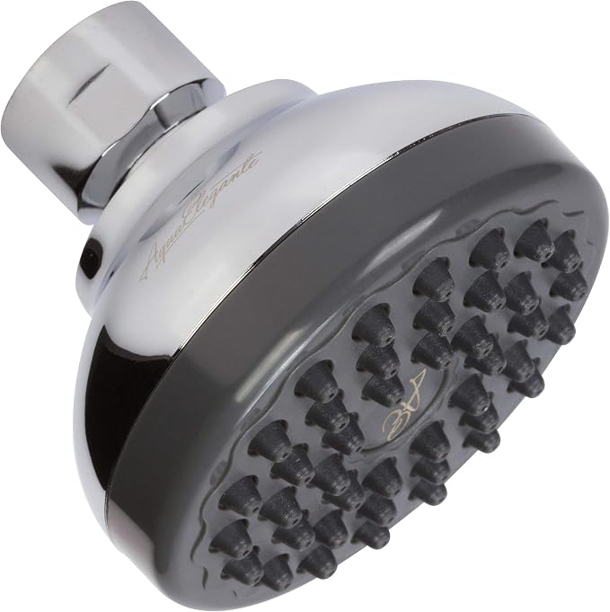 Aqua Elegante Pressure Boosting Shower Head - 2.5 GPM - Polished Chrome | 3 Inch Wall Mount, Water Saving Showerhead, Best For Low Flow Showers With Anti-Clog Nozzles & Adjustable Brass Fitting