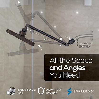 SparkPod 6" Square Rain Shower Head with 11" Shower Arm | Shower Head & Extension Arm Combo, Height Adjustable, High Pressure Performance, Easy 1-Minute Installation,Oil-Rubbed Bronze