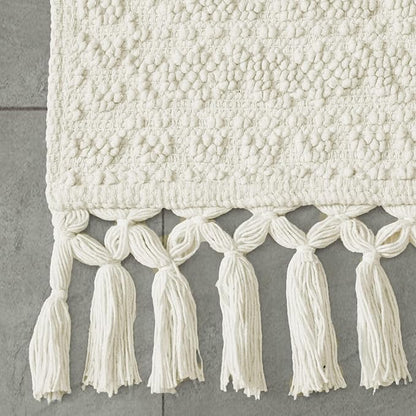 French Connection Nellore Bathroom Rugs, Set of 2 Woven and Beaded Bathroom Mats, Durable Bath Rugs, Thick Bath Mats for Bathroom and Shower Rugs, 17" x 28" and 20" x 38", Ivory