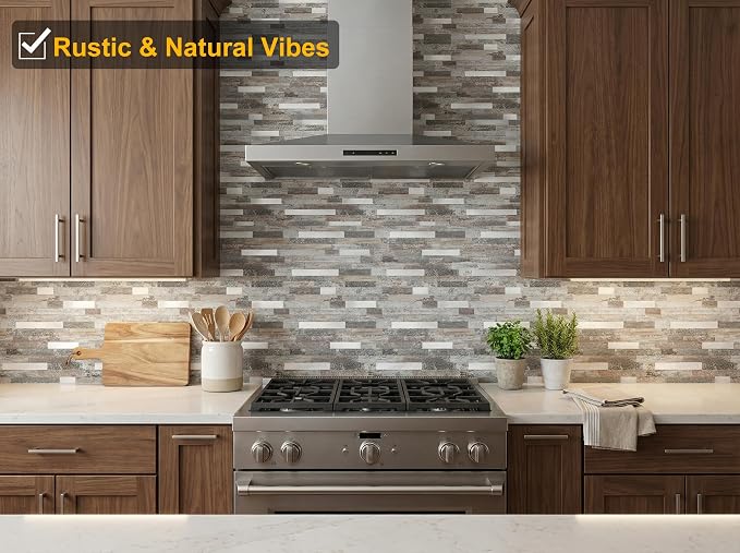 Yipscazo 2026 New Upgrade Peel and Stick Wood Metal Tile Backsplash, Stick on Tiles for Backsplash Kitchen, Bathroom (10 Sheets, Light Wood)