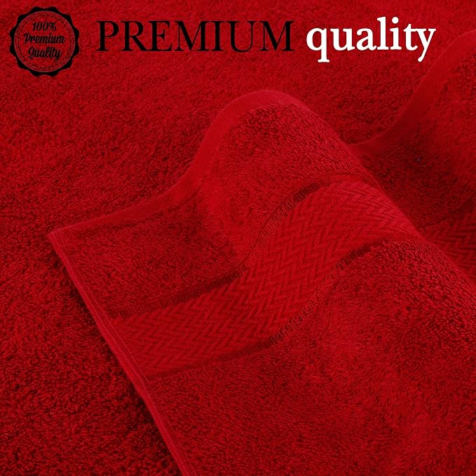 6 Piece 100% Cotton Bath Towel Set -2 Bath -2 Hand -2 Face, Red | 100% Cotton • Thick & Plush • Hotel Quality • Ultra Soft • Highly Absorbent • Quick Dry • Low Lint • Machine Washable