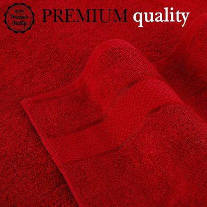 6 Piece 100% Cotton Bath Towel Set -2 Bath -2 Hand -2 Face, Red | 100% Cotton • Thick & Plush • Hotel Quality • Ultra Soft • Highly Absorbent • Quick Dry • Low Lint • Machine Washable