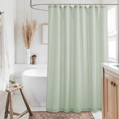 KGORGE Linen Blend Semi-Sheer Shower Curtains Lightweight for Bathroom | Waterproof Fabric for Bathtub, Button Hole Half Privacy Quick Dry, Hooks Included, Sage Green, W72 x L90