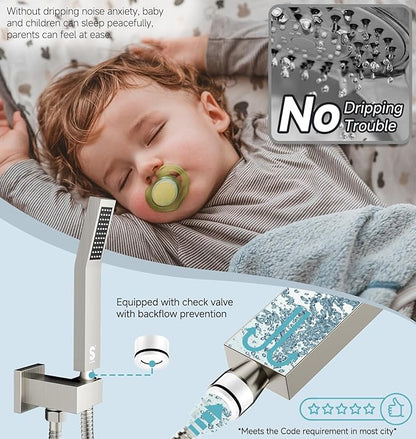 SR SUN RISE 100℉ Thermostatic Shower System,12" Luxury Rainfall Shower Head and High-Pressure Handheld Bathroom Shower Faucet Set,Shower Valve and Trim Kit Included (Brushed Nickel)