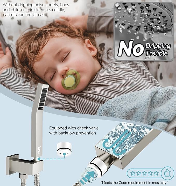 SR SUN RISE 100℉ Thermostatic Shower System,10" Luxury Rainfall Shower Head and High-Pressure Handheld Bathroom Shower Faucet Set,Shower Valve and Trim Kit Included (Brushed Nickel)