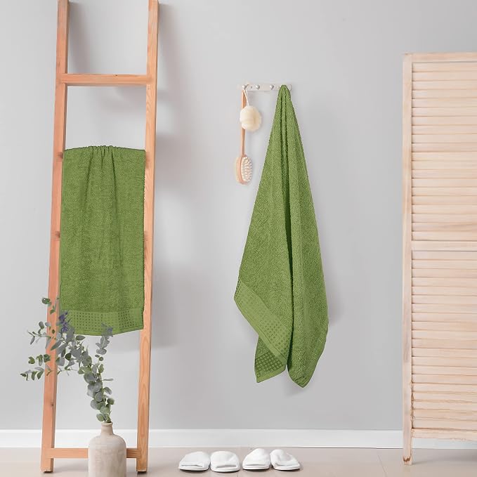 GLAMBURG 100% Cotton 2 Pack Oversized Bath Towel Set 28x55 Inches, Ultra Soft Highly Absorbant Compact Quickdry & Lightweight Large Bath Towels, Ideal for Gym Travel Camp Pool - Kiwi Green