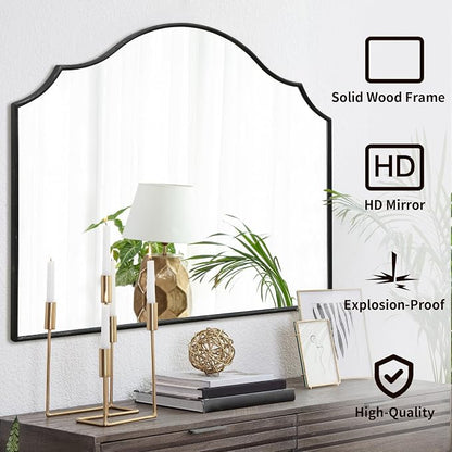 Besdomus Black Scalloped Wall Mirror: 40"x29" Large Wooden Bathroom Mirror | Modern Minimalist Decorative Arched Mirror for Vanity/Dresser/Bedroom/Entryway/Fireplace/Living Room/Dining Room/Over Sink