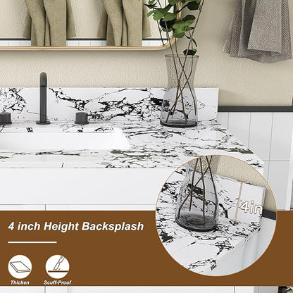 Montary 42" Bathroom Vanity with 43" Artificial Marble Black White Top, Modern Stylish MDF Bathroom Storage Cabinet, Vanity Set with 2 Doors and One Large Divided Drawer, White (Three Holes)