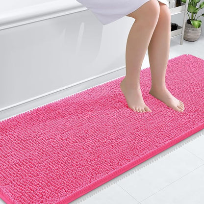 OLANLY Bathroom Runner Rugs 70x24, Extra Soft Absorbent Chenille Bath Rugs | Hot Pink, Quick-Drying Rubber Backing, Washable Long Bath Mat for Bathroom Floor, Tub and Shower, Home Decor Accessories
