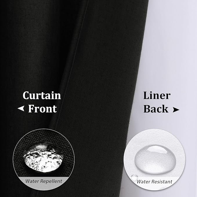 Linen Shower Curtain 78 Inches for Man Bathroom Black Double Layer | Curtains with Hook, Snap in Liner, Water Repellent, Country Style, Modern Bath Decor, 1 Panel, 72x78