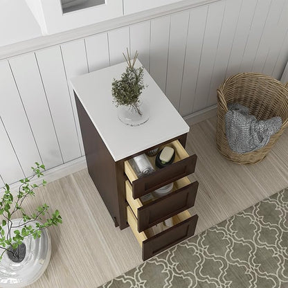 HomeBeyond 15 Inch Bathroom Vanity Base Only, Single Vanity Cabinet with 3 Dove-Tailed Drawers, Composable Floor Mount Cabinets without Top, Brown