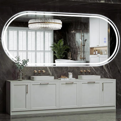 Oval LED Bathroom Mirror, 34"x 76" Led Full Length Mirror | Frameless Large LED Mirror with Front Light & Backlit, Anti-Fog, Dimmable Wall Mounted Lighted Mirror, Smart Bathroom Mirror
