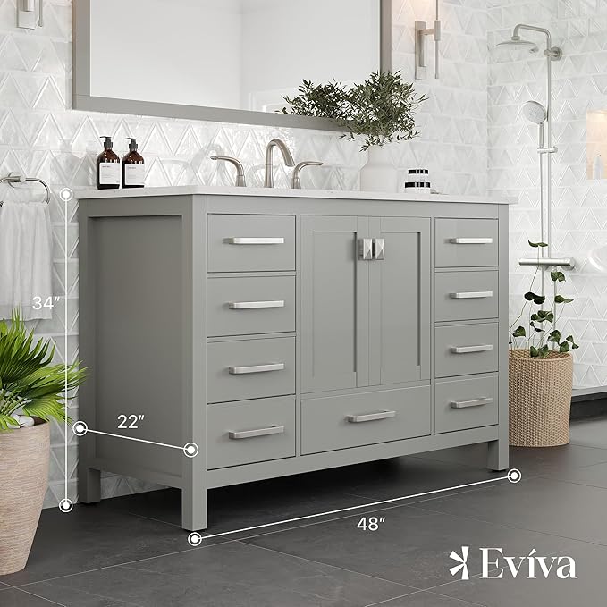 Eviva Aberdeen 48 in. Gray Single Sink Bath Vanity with Carrara Quartz Top and Undermount Porcelain Sink