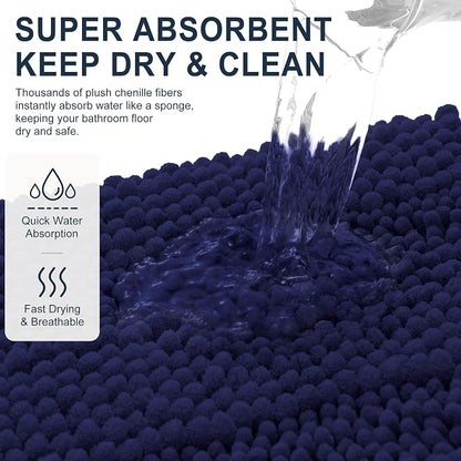 Smiry Thick Small Chenille Bathroom Rugs 24x16, Bath Mat, Twilight Sapphire | Quick‑Dry & Machine Washable, Non‑Slip Bath Carpet, Soft Striped Bath Rugs for Tub & Shower, Modern Home Decor Accessories
