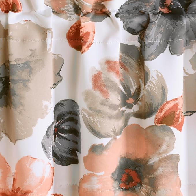 Lush Decor Leah Floral Light Filtering Valance, 52" W x 18" L, Coral & Gray - Valances for Windows - Parisian Decor - Farmhouse Kitchen Curtains Valance