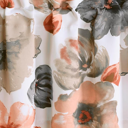Lush Decor Leah Floral Light Filtering Valance, 52" W x 18" L, Coral & Gray - Valances for Windows - Parisian Decor - Farmhouse Kitchen Curtains Valance